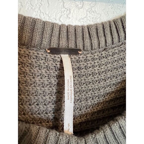 Free People Green Moonshine Cold Shoulder Thermal Waffle Knit Sweater Small - Picture 4 of 10